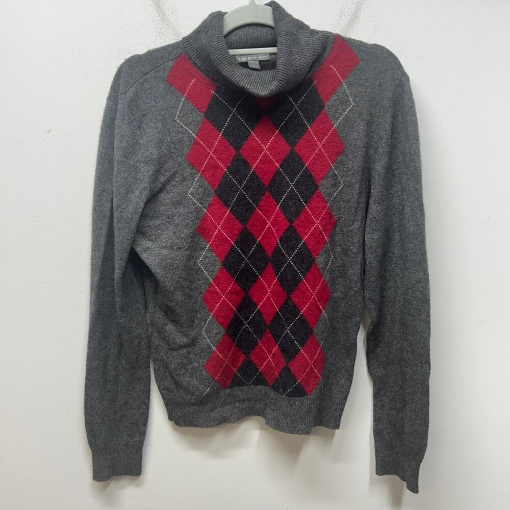Apt. 9 Cashmere gray red black argyle turtle neck sweater large